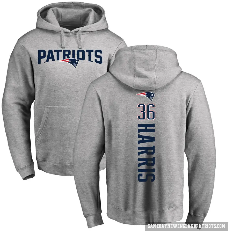 Men's ＃36 Kevin Harris New England Patriots Pro Line Ash Backer Pullover Hoodie