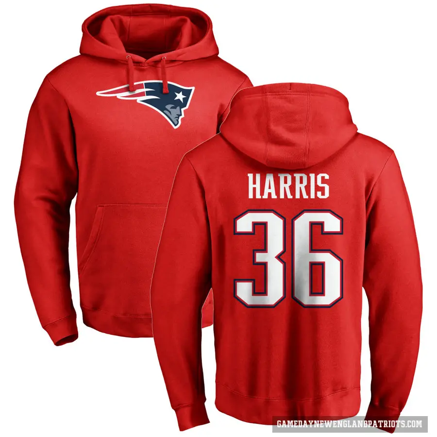 Men's ＃36 Kevin Harris New England Patriots Red Pro Line Name & Number Logo Pullover Hoodie