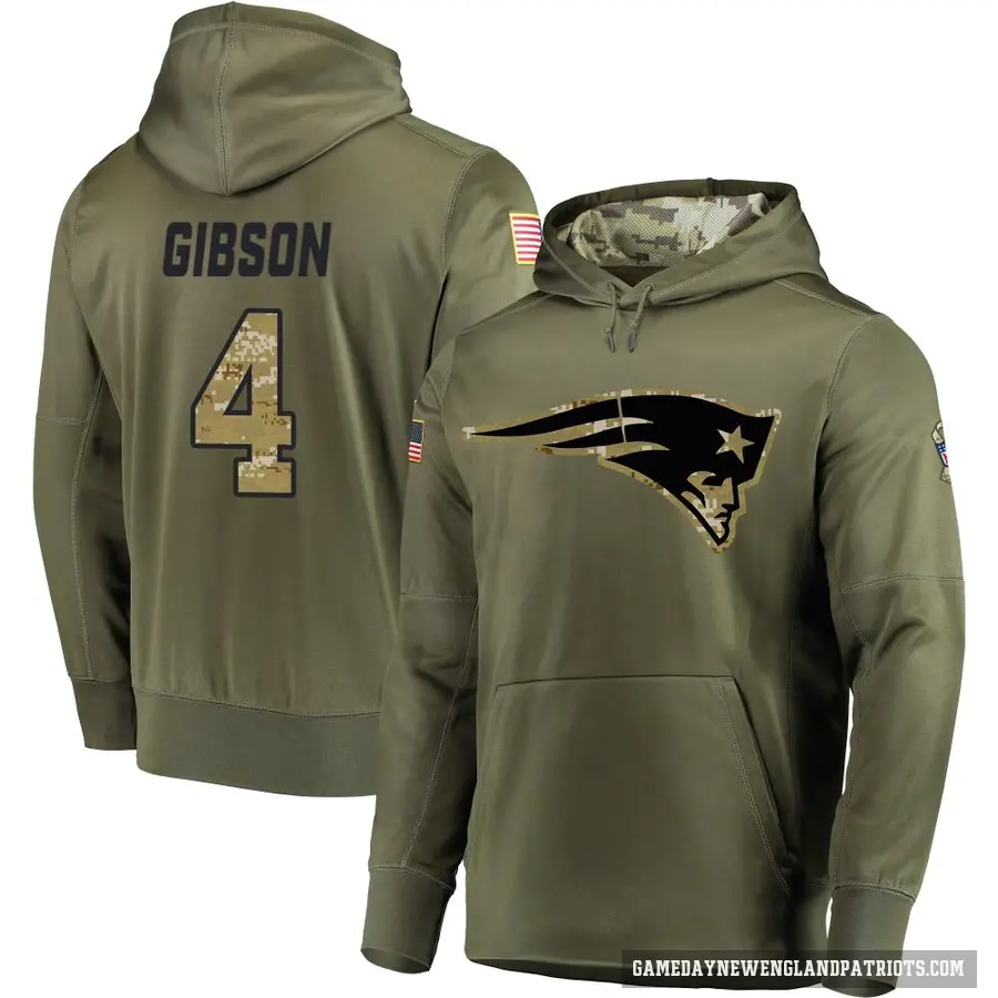 Men's ＃4 Antonio Gibson New England Patriots Olive Salute to Service Pullover Hoodie