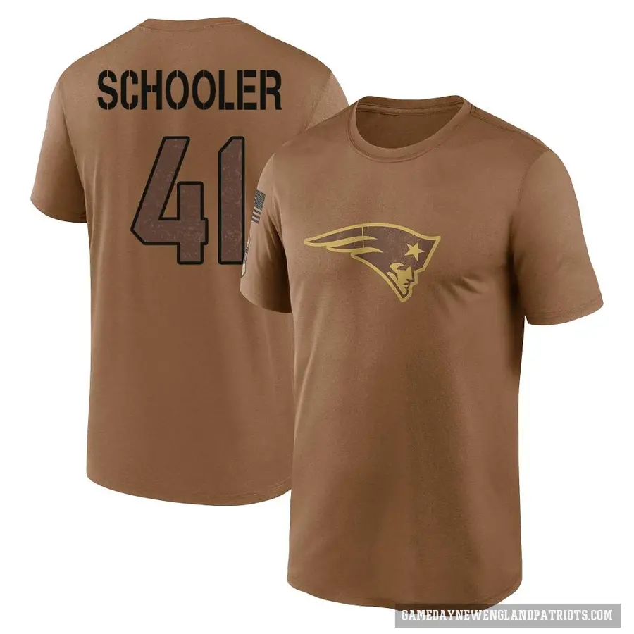 Men's ＃41 Brenden Schooler New England Patriots Brown 2023 Salute To Service Performance T-Shirt