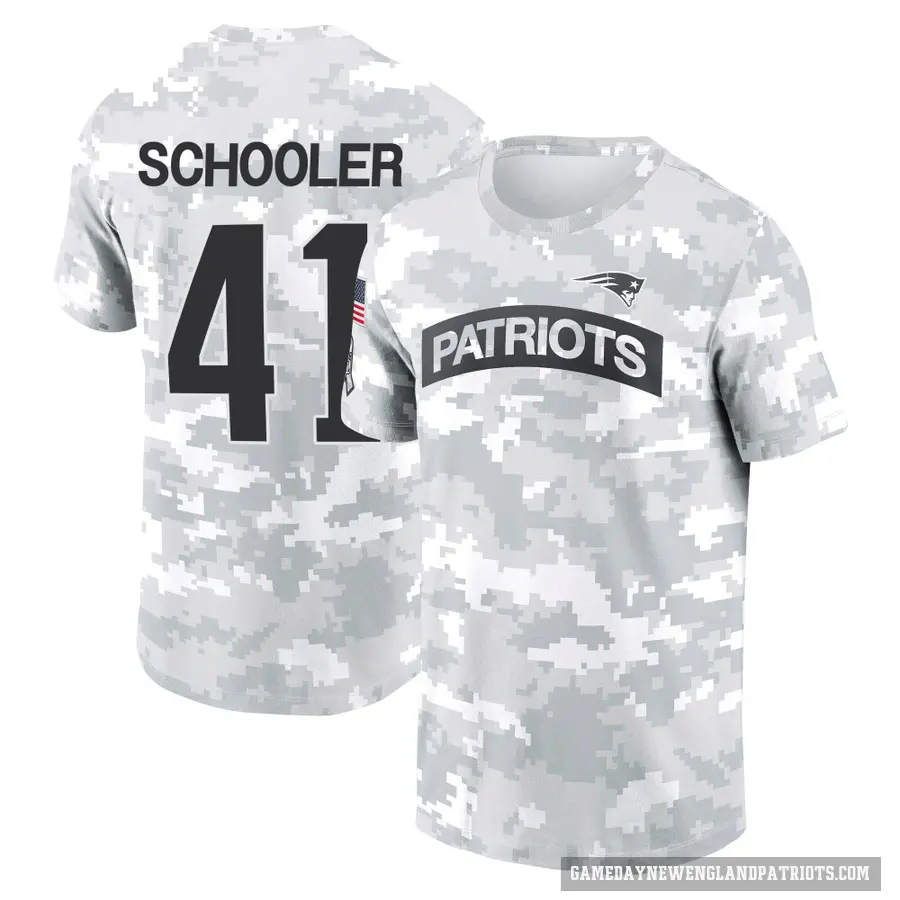 Men's ＃41 Brenden Schooler New England Patriots Camo Arctic 2024 Salute to Service Performance T-Shirt