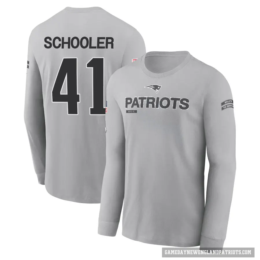 Men's ＃41 Brenden Schooler New England Patriots Gray 2024 Salute to Service Long Sleeve T-Shirt