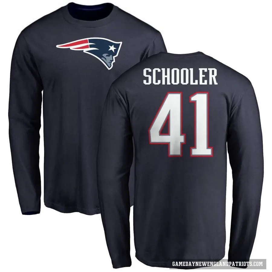 Men's ＃41 Brenden Schooler New England Patriots Navy Logo Long Sleeve T-Shirt