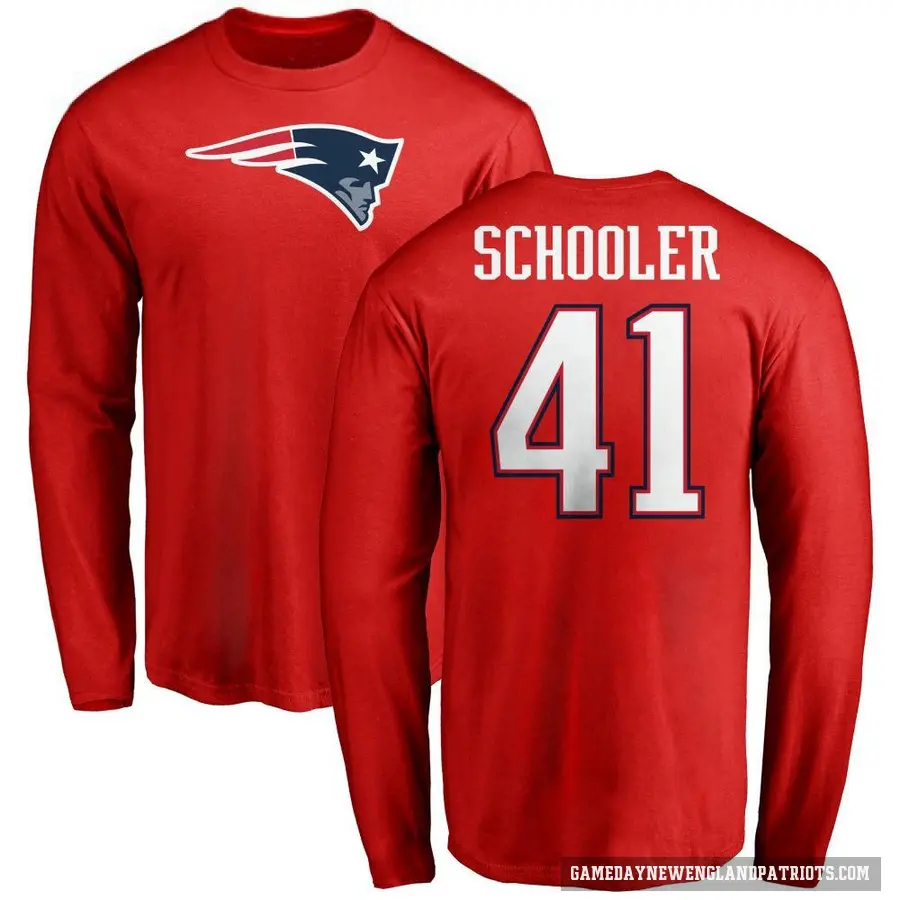 Men's ＃41 Brenden Schooler New England Patriots Red Logo Long Sleeve T-Shirt