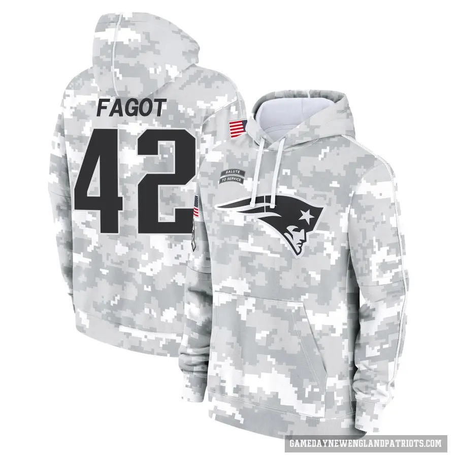 Men's ＃42 Diego Fagot New England Patriots Arctic Camo 2024 Salute to Service Club Fleece Pullover Hoodie