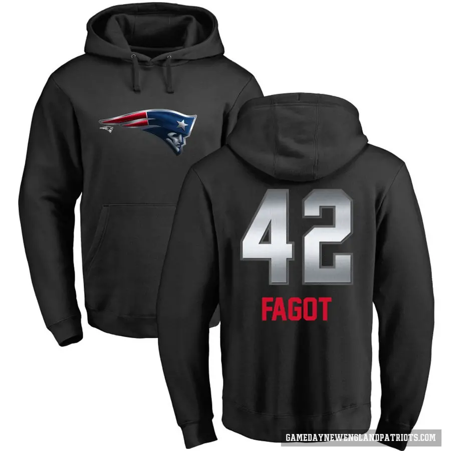 Men's ＃42 Diego Fagot New England Patriots Black Midnight Mascot Pullover Hoodie