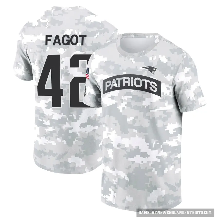 Men's ＃42 Diego Fagot New England Patriots Camo Arctic 2024 Salute to Service Performance T-Shirt