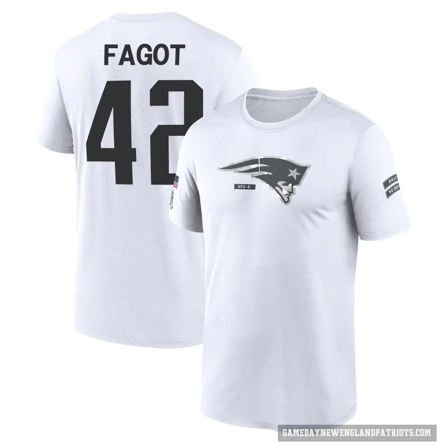 Men's ＃42 Diego Fagot New England Patriots White 2024 Salute to Service Performance T-Shirt