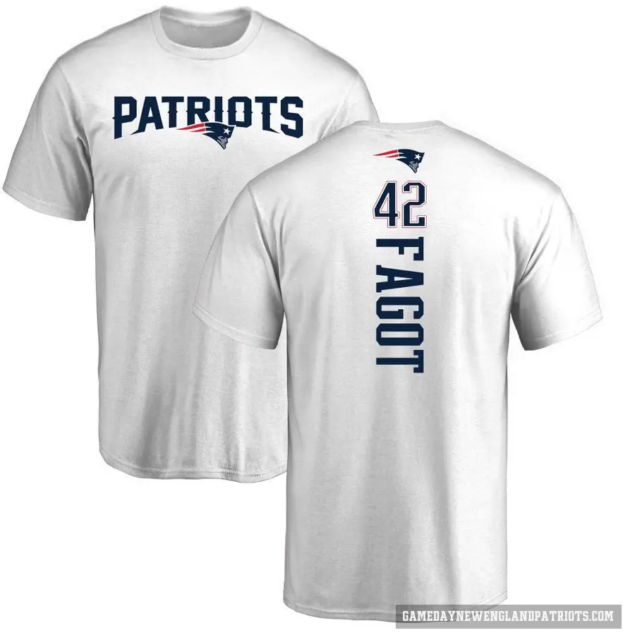 Men's ＃42 Diego Fagot New England Patriots White Backer T-Shirt