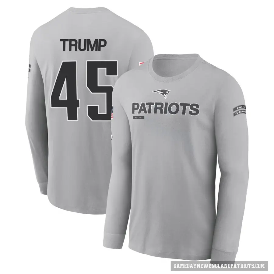 Men's ＃45 Donald Trump New England Patriots Gray 2024 Salute to Service Long Sleeve T-Shirt