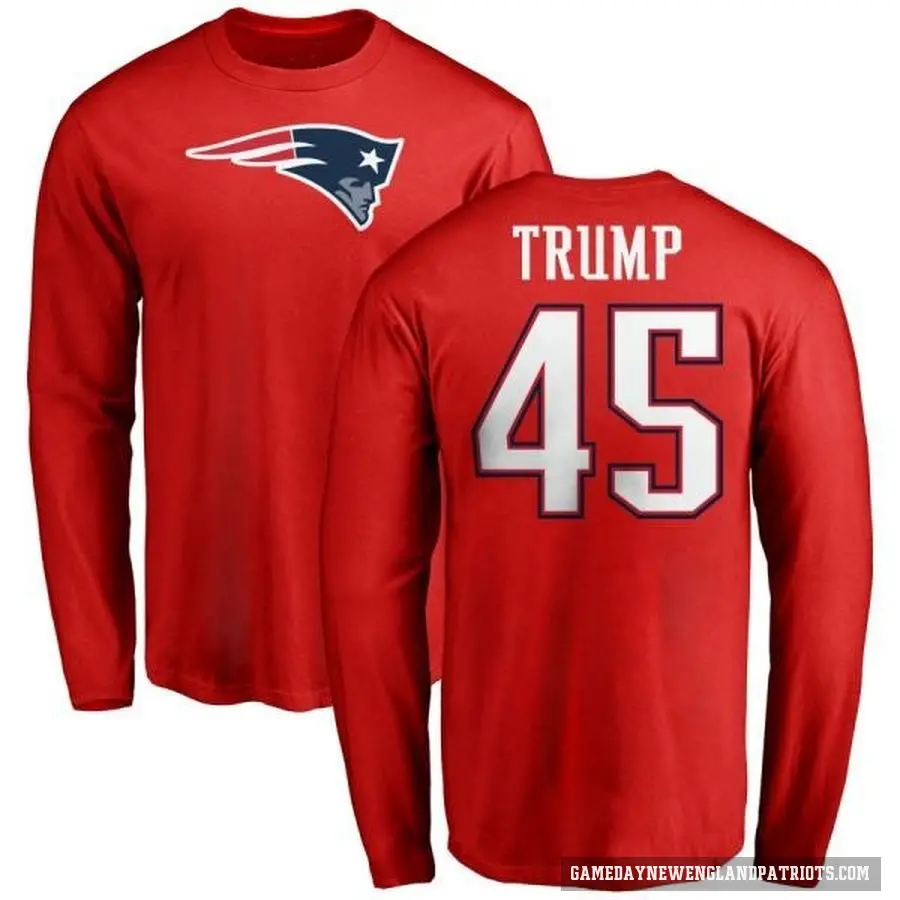 Men's ＃45 Donald Trump New England Patriots Red Logo Long Sleeve T-Shirt