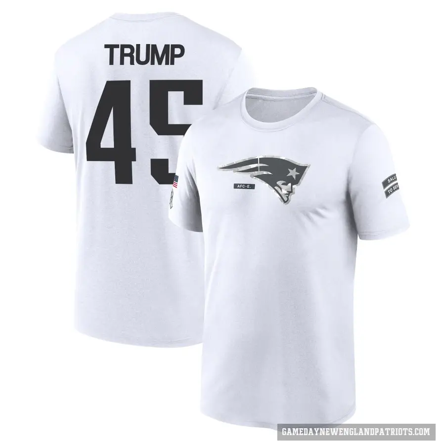 Men's ＃45 Donald Trump New England Patriots White 2024 Salute to Service Performance T-Shirt