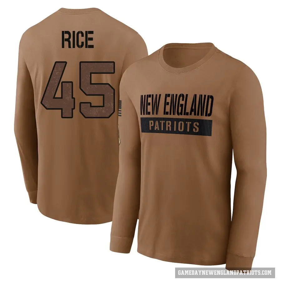 Men's ＃45 Monty Rice New England Patriots Brown 2023 Salute To Service Long Sleeve T-Shirt