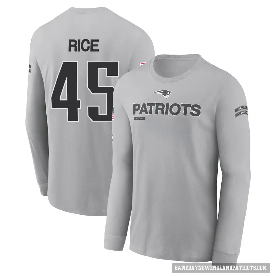 Men's ＃45 Monty Rice New England Patriots Gray 2024 Salute to Service Long Sleeve T-Shirt