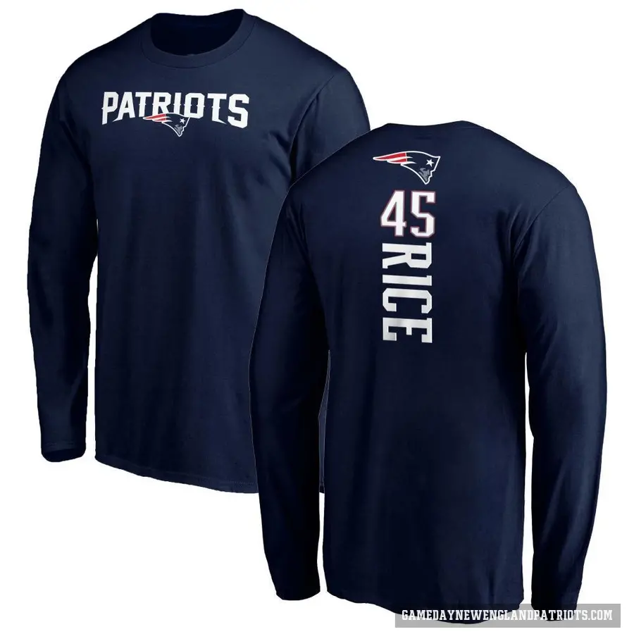 Men's ＃45 Monty Rice New England Patriots Navy Backer Long Sleeve T-Shirt