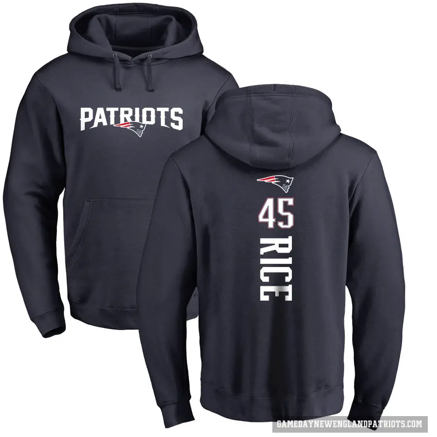 Men's ＃45 Monty Rice New England Patriots Navy Pro Line Backer Pullover Hoodie