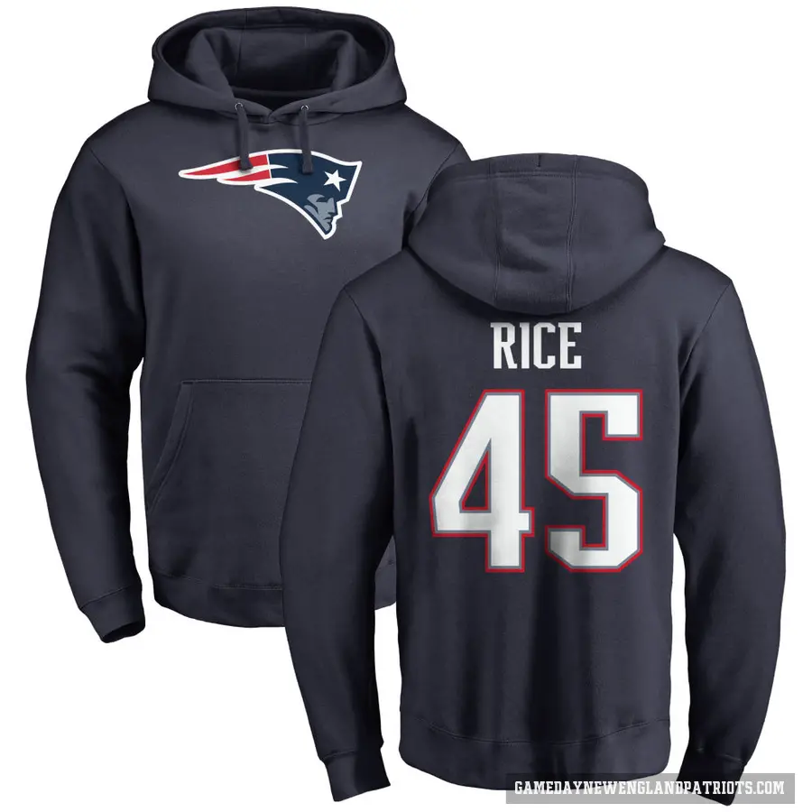 Men's ＃45 Monty Rice New England Patriots Navy Pro Line Logo Pullover Hoodie