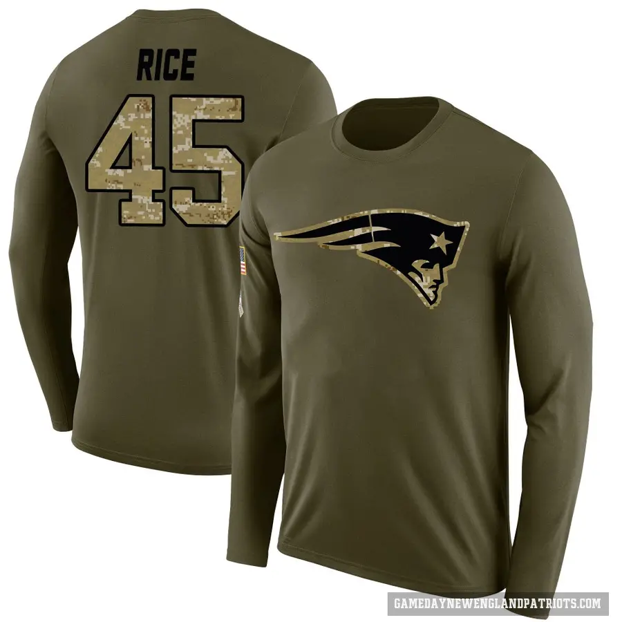 Men's ＃45 Monty Rice New England Patriots Olive Salute to Service Sideline Long Sleeve T-Shirt