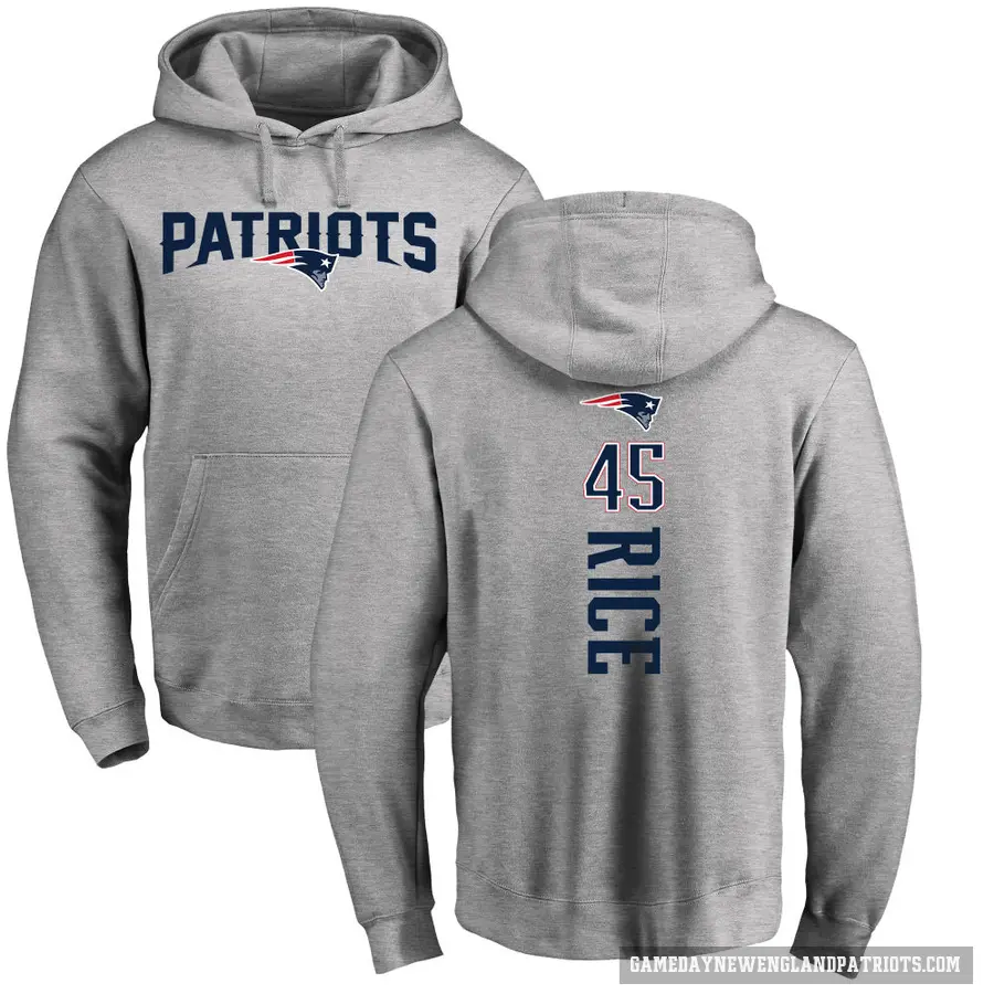 Men's ＃45 Monty Rice New England Patriots Pro Line Ash Backer Pullover Hoodie