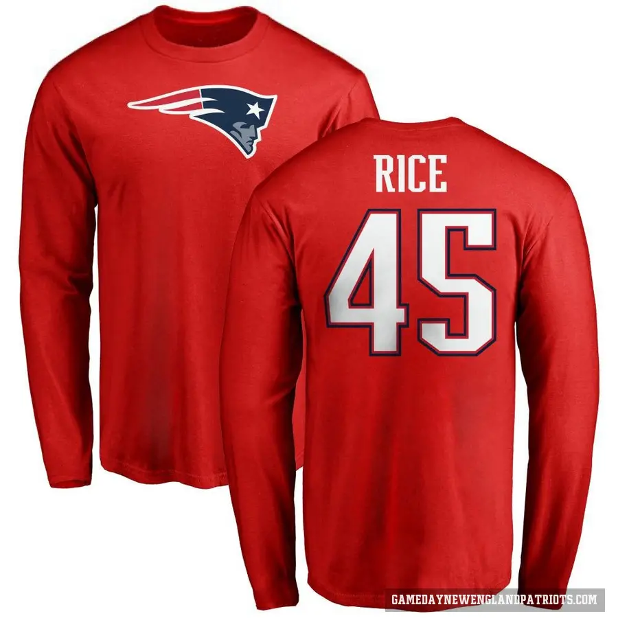 Men's ＃45 Monty Rice New England Patriots Red Logo Long Sleeve T-Shirt