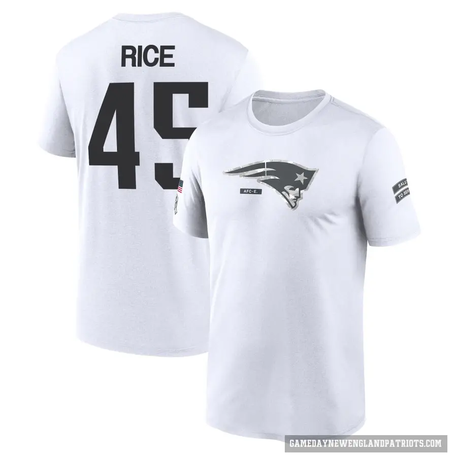 Men's ＃45 Monty Rice New England Patriots White 2024 Salute to Service Performance T-Shirt