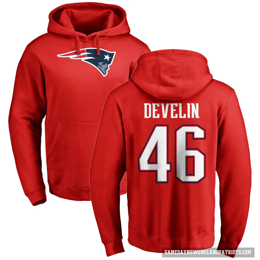 Men's ＃46 James Develin New England Patriots Red Pro Line Name & Number Logo Pullover Hoodie