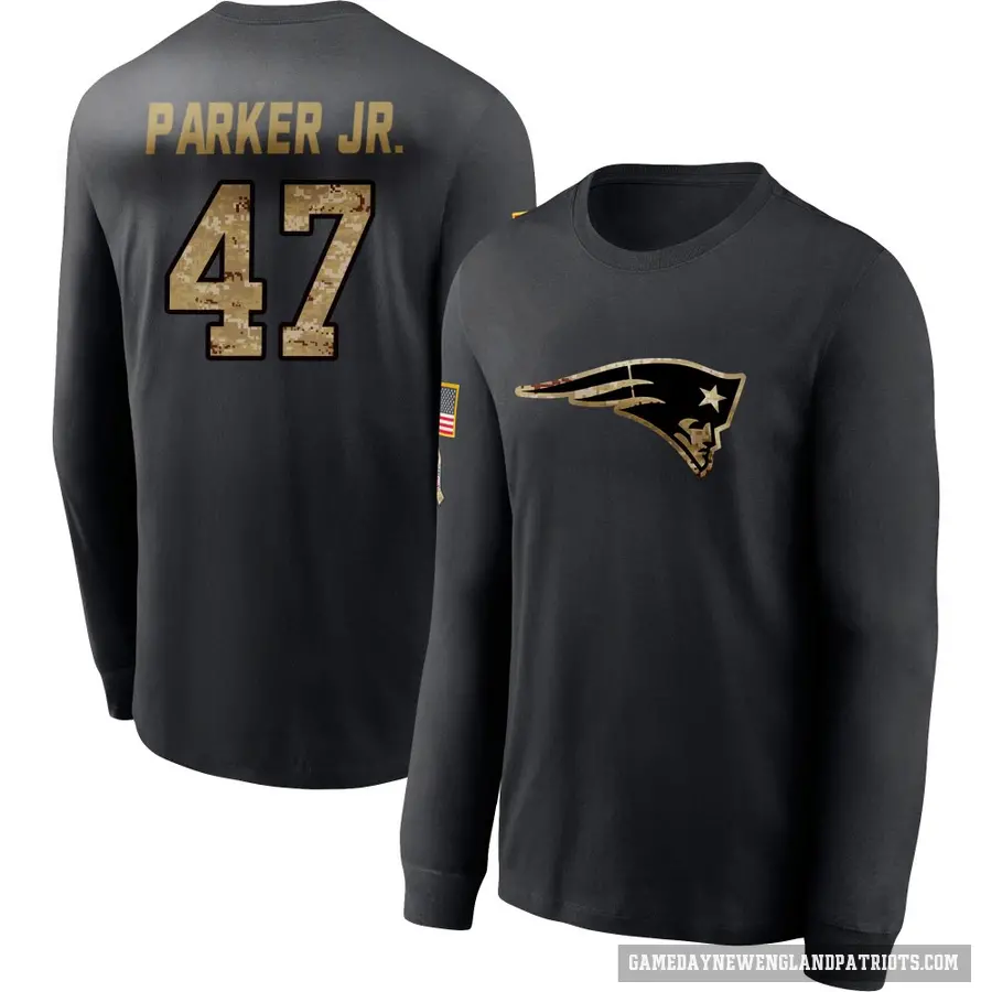 Men's ＃47 Andrew Parker Jr. New England Patriots Black 2020 Salute To Service Sideline Performance Long Sleeve T-Shirt