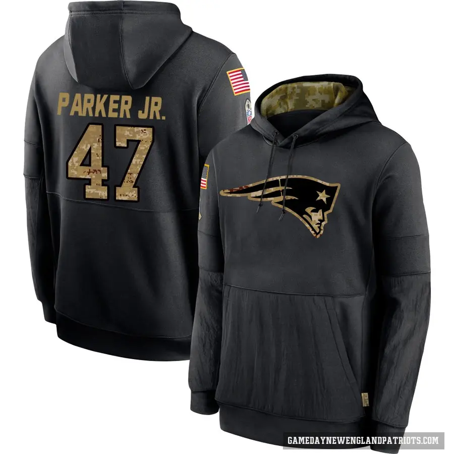 Men's ＃47 Andrew Parker Jr. New England Patriots Black 2020 Salute to Service Sideline Performance Pullover Hoodie