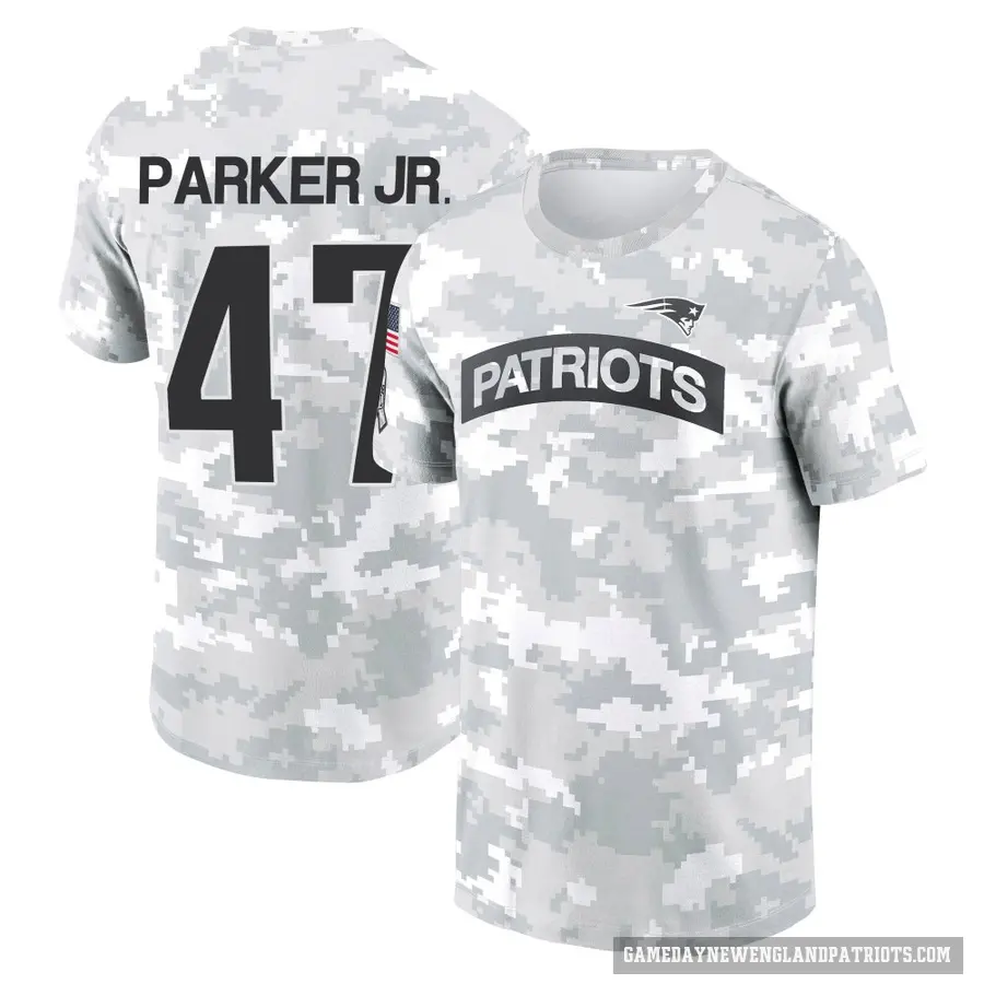 Men's ＃47 Andrew Parker Jr. New England Patriots Camo Arctic 2024 Salute to Service Performance T-Shirt