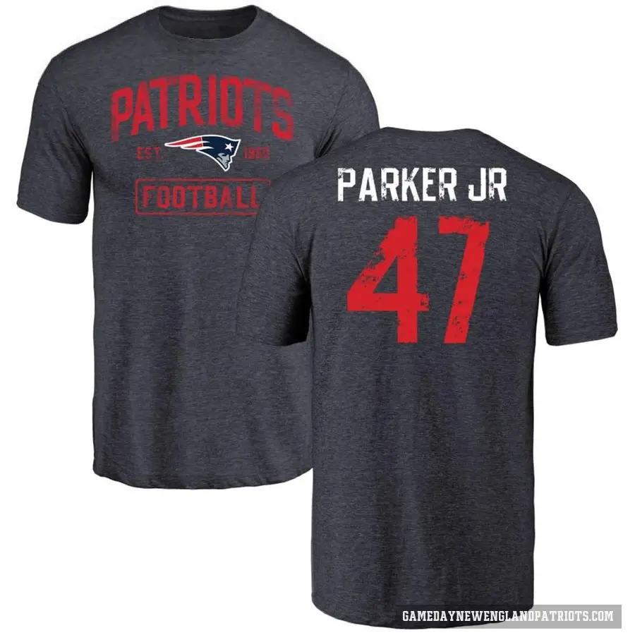 Men's ＃47 Andrew Parker Jr. New England Patriots Navy Distressed T-Shirt