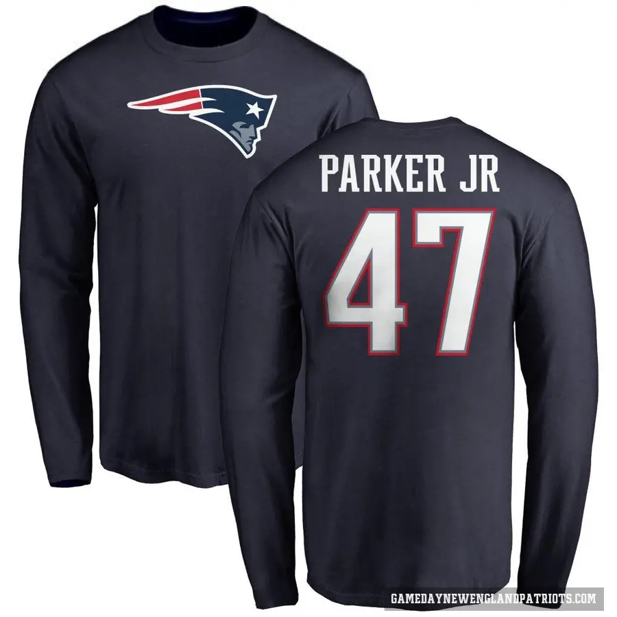 Men's ＃47 Andrew Parker Jr. New England Patriots Navy Logo Long Sleeve T-Shirt