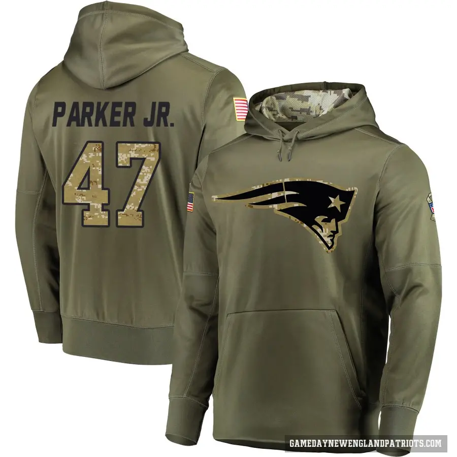 Men's ＃47 Andrew Parker Jr. New England Patriots Olive Salute to Service Pullover Hoodie