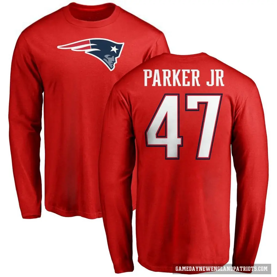 Men's ＃47 Andrew Parker Jr. New England Patriots Red Logo Long Sleeve T-Shirt