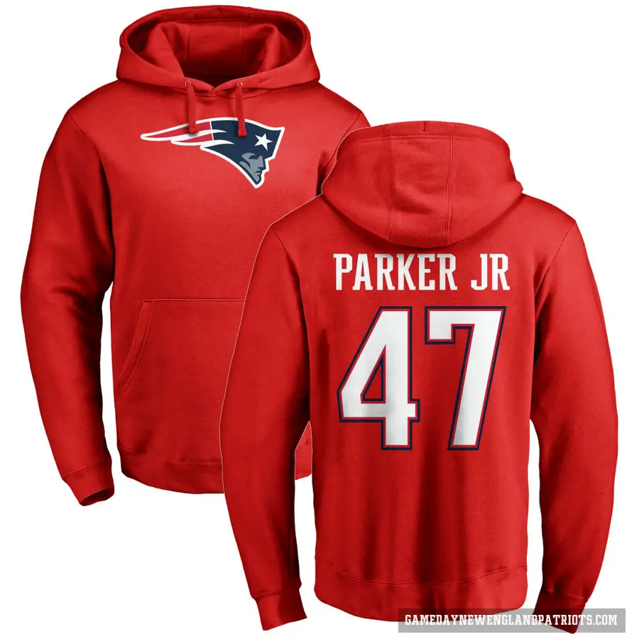 Men's ＃47 Andrew Parker Jr. New England Patriots Red Pro Line Name & Number Logo Pullover Hoodie