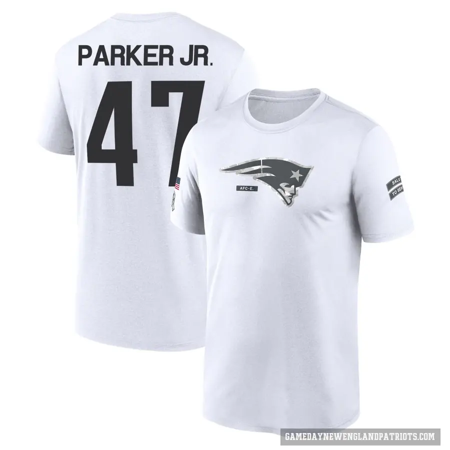 Men's ＃47 Andrew Parker Jr. New England Patriots White 2024 Salute to Service Performance T-Shirt