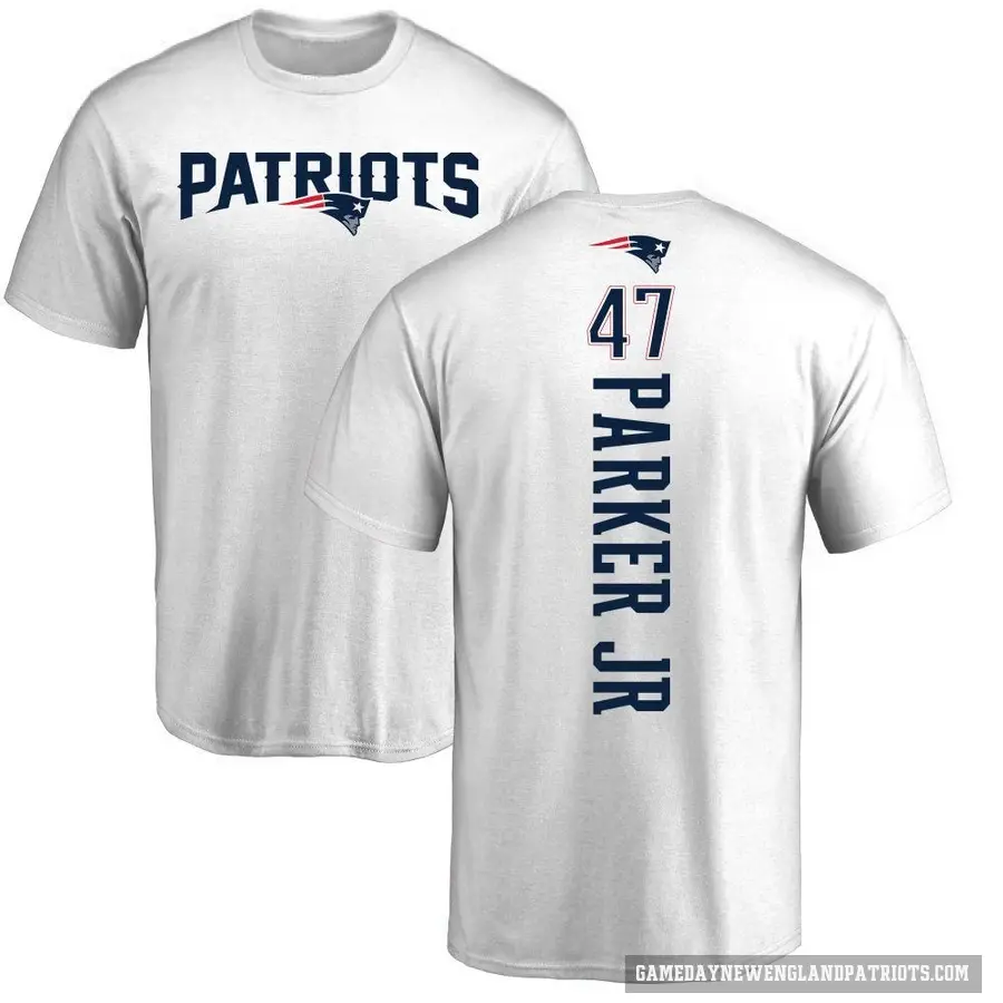 Men's ＃47 Andrew Parker Jr. New England Patriots White Backer T-Shirt