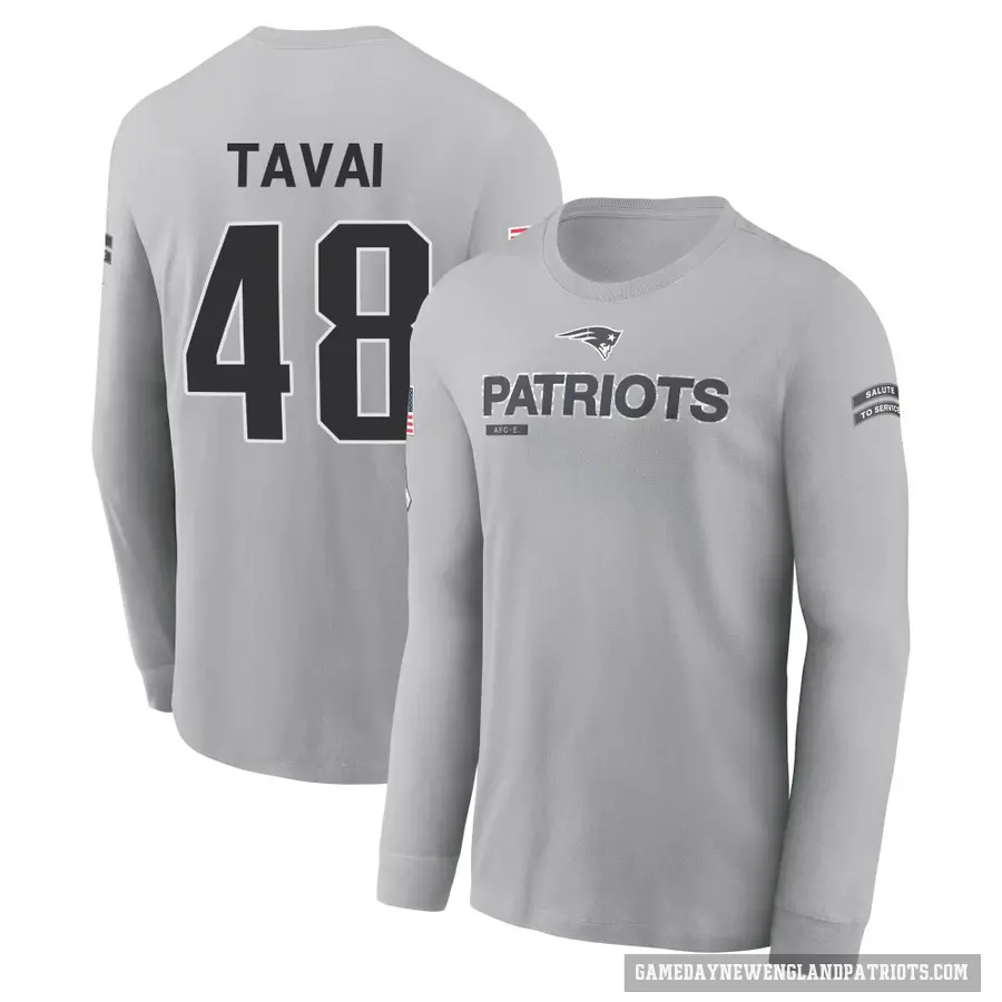 Men's ＃48 Jahlani Tavai New England Patriots Gray 2024 Salute to Service Long Sleeve T-Shirt