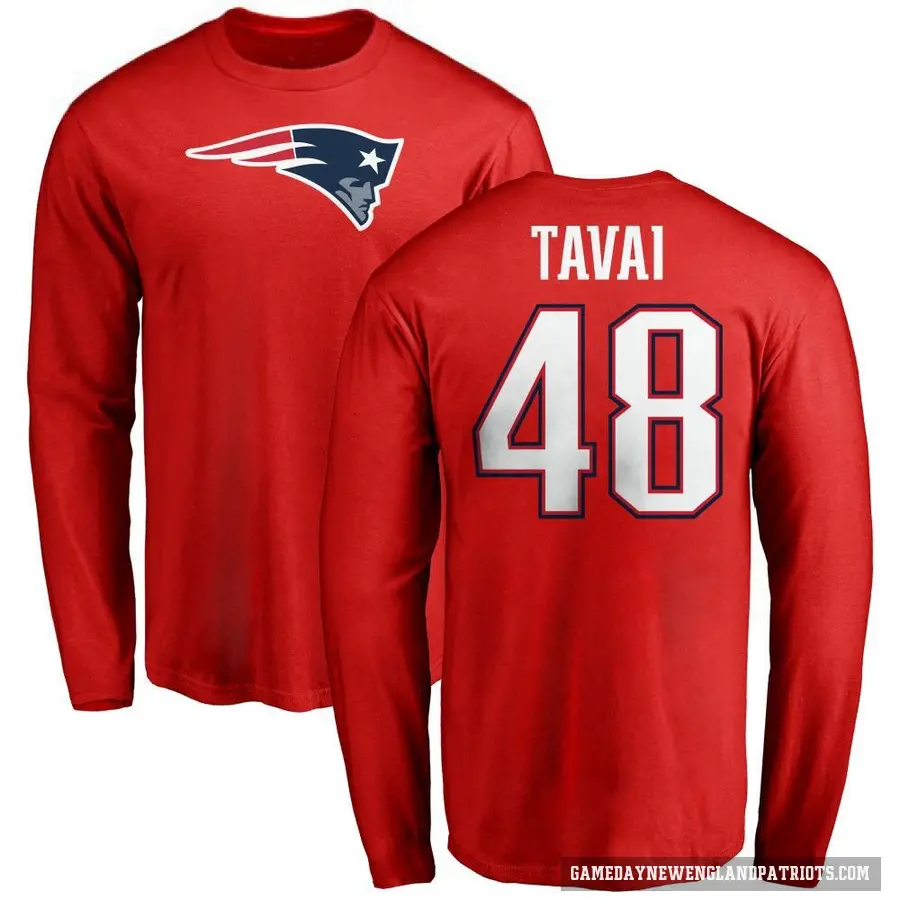 Men's ＃48 Jahlani Tavai New England Patriots Red Logo Long Sleeve T-Shirt