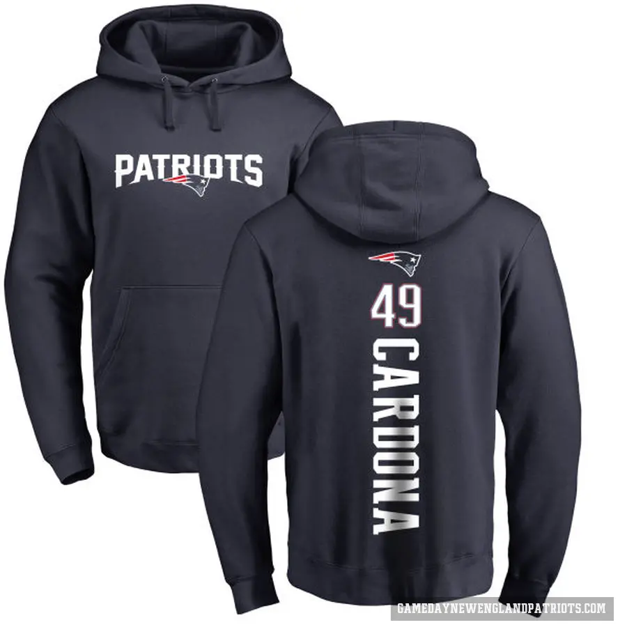 Men's ＃49 Joe Cardona New England Patriots Navy Pro Line Backer Pullover Hoodie