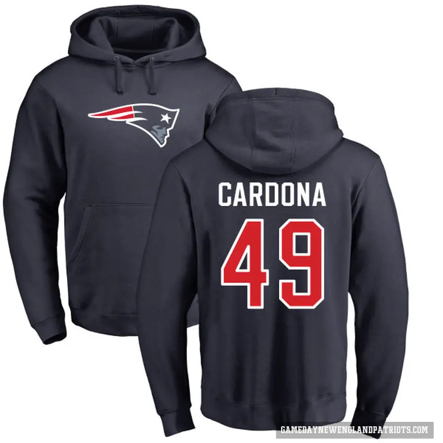 Men's ＃49 Joe Cardona New England Patriots Navy Pro Line Logo Pullover Hoodie