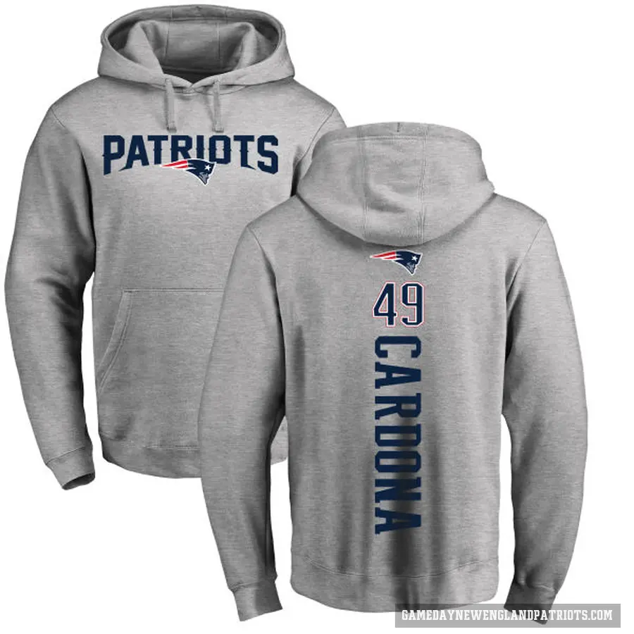 Men's ＃49 Joe Cardona New England Patriots Pro Line Ash Backer Pullover Hoodie