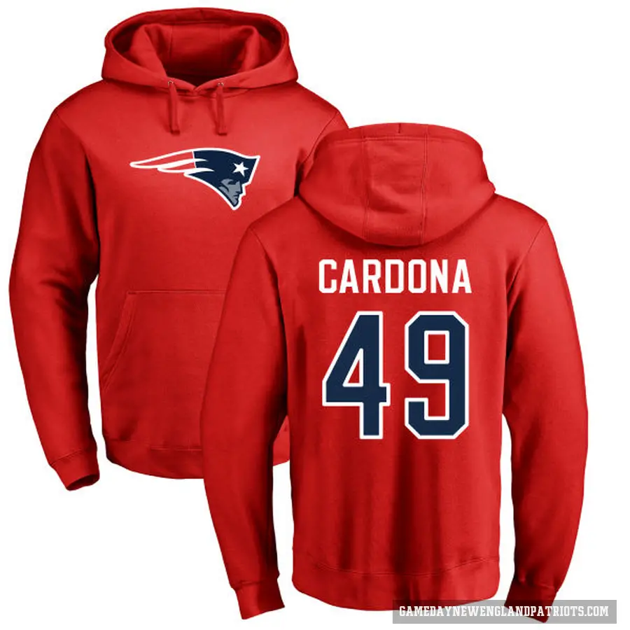 Men's ＃49 Joe Cardona New England Patriots Red Pro Line Name & Number Logo Pullover Hoodie