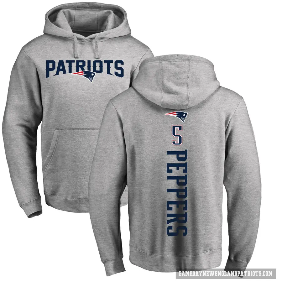 Men's ＃5 Jabrill Peppers New England Patriots Pro Line Ash Backer Pullover Hoodie