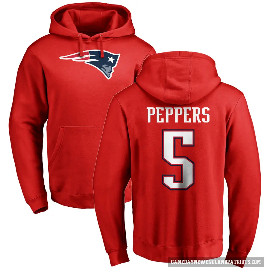 Men's ＃5 Jabrill Peppers New England Patriots Red Pro Line Name & Number Logo Pullover Hoodie