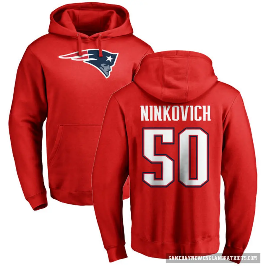 Men's ＃50 Rob Ninkovich New England Patriots Red Pro Line Name & Number Logo Pullover Hoodie