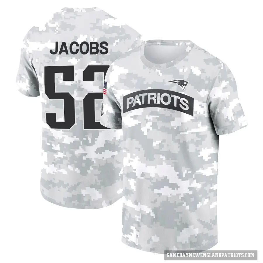 Men's ＃52 Curtis Jacobs New England Patriots Camo Arctic 2024 Salute to Service Performance T-Shirt