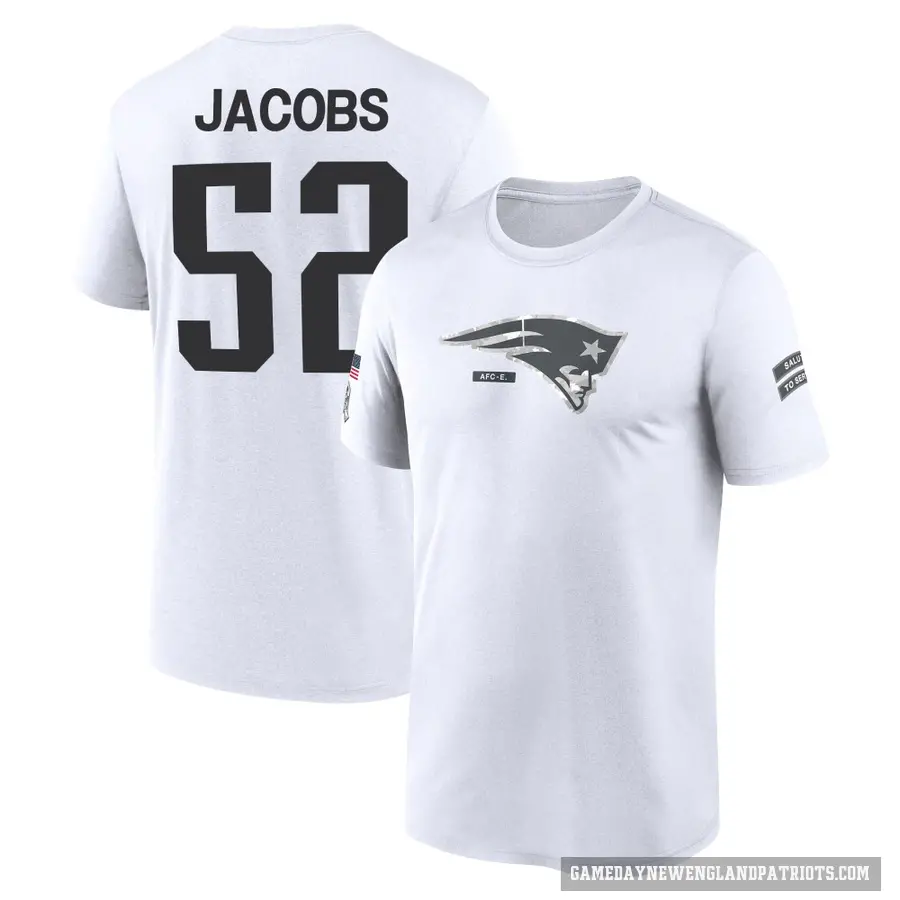 Men's ＃52 Curtis Jacobs New England Patriots White 2024 Salute to Service Performance T-Shirt