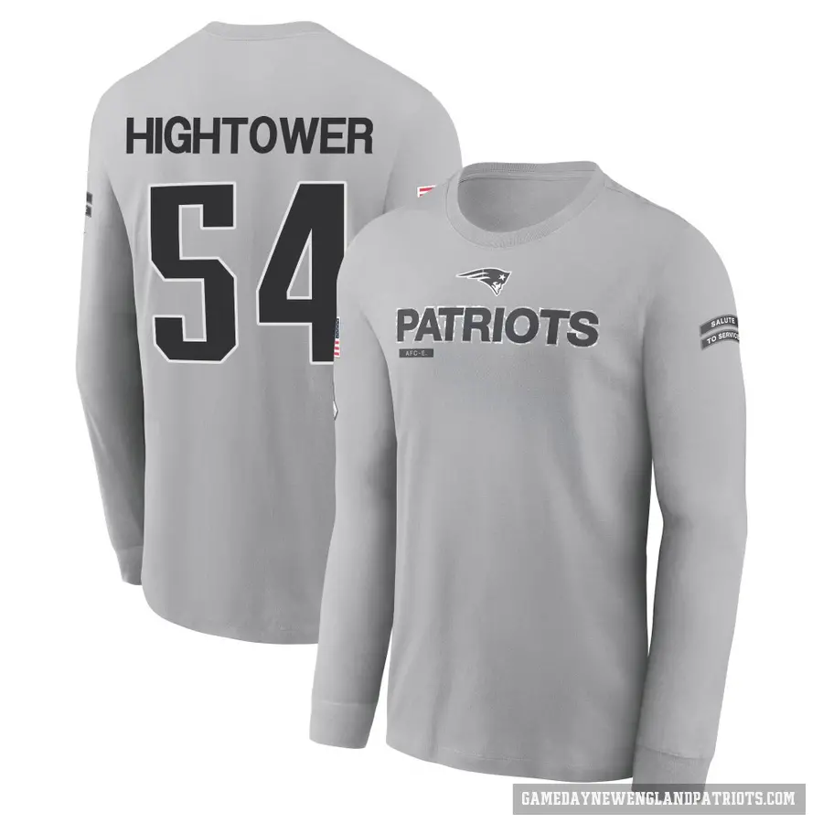 Men's ＃54 Dont'a Hightower New England Patriots Gray 2024 Salute to Service Long Sleeve T-Shirt