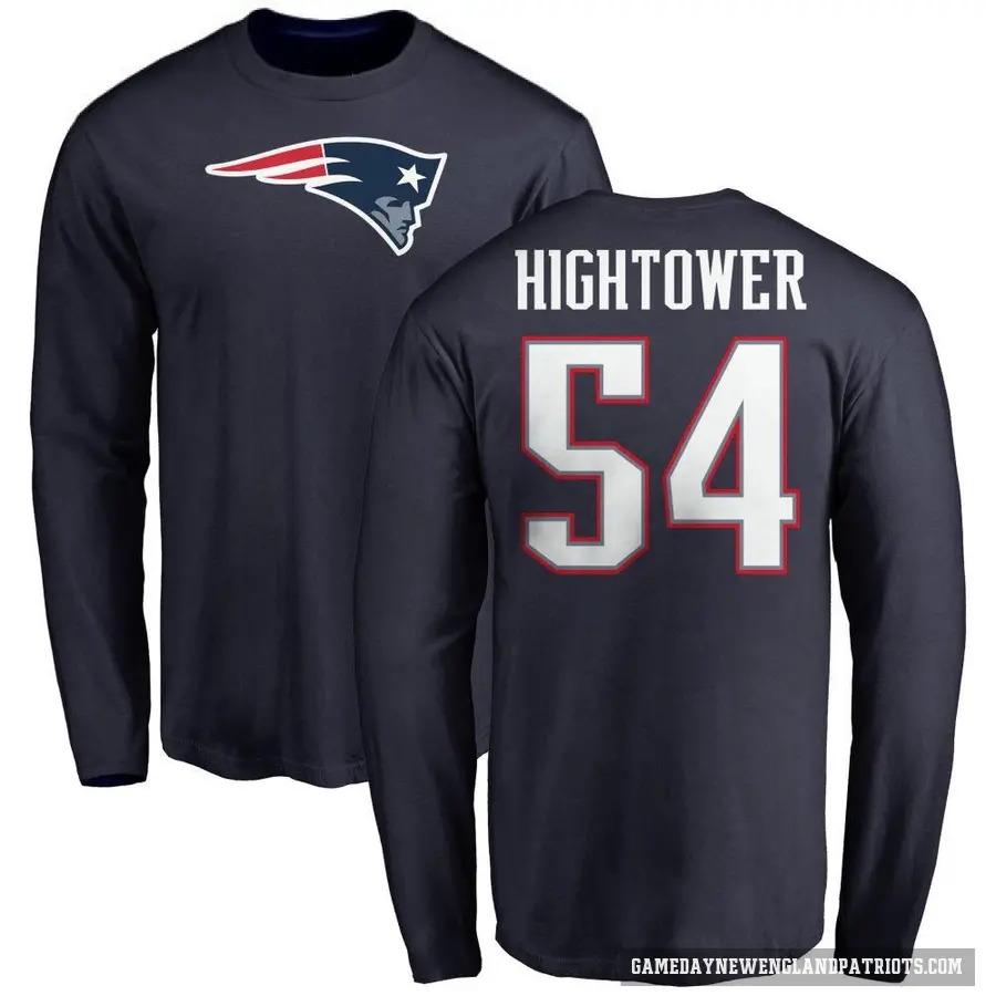 Men's ＃54 Dont'a Hightower New England Patriots Navy Logo Long Sleeve T-Shirt