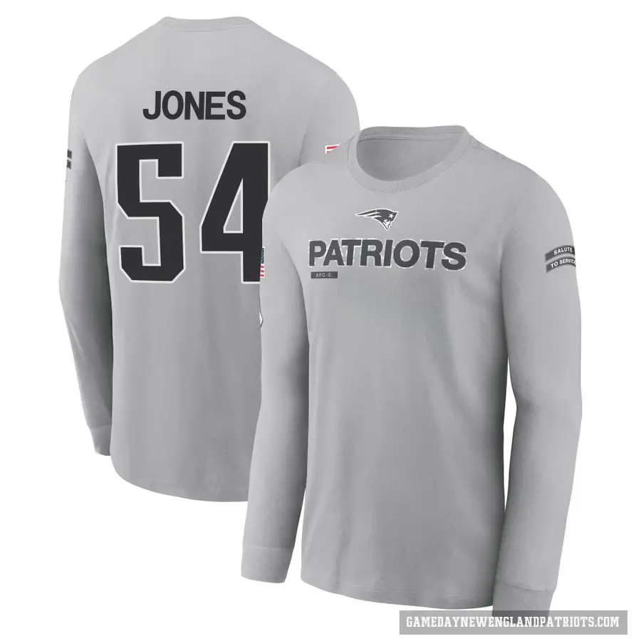 Men's ＃54 Truman Jones New England Patriots Gray 2024 Salute to Service Long Sleeve T-Shirt